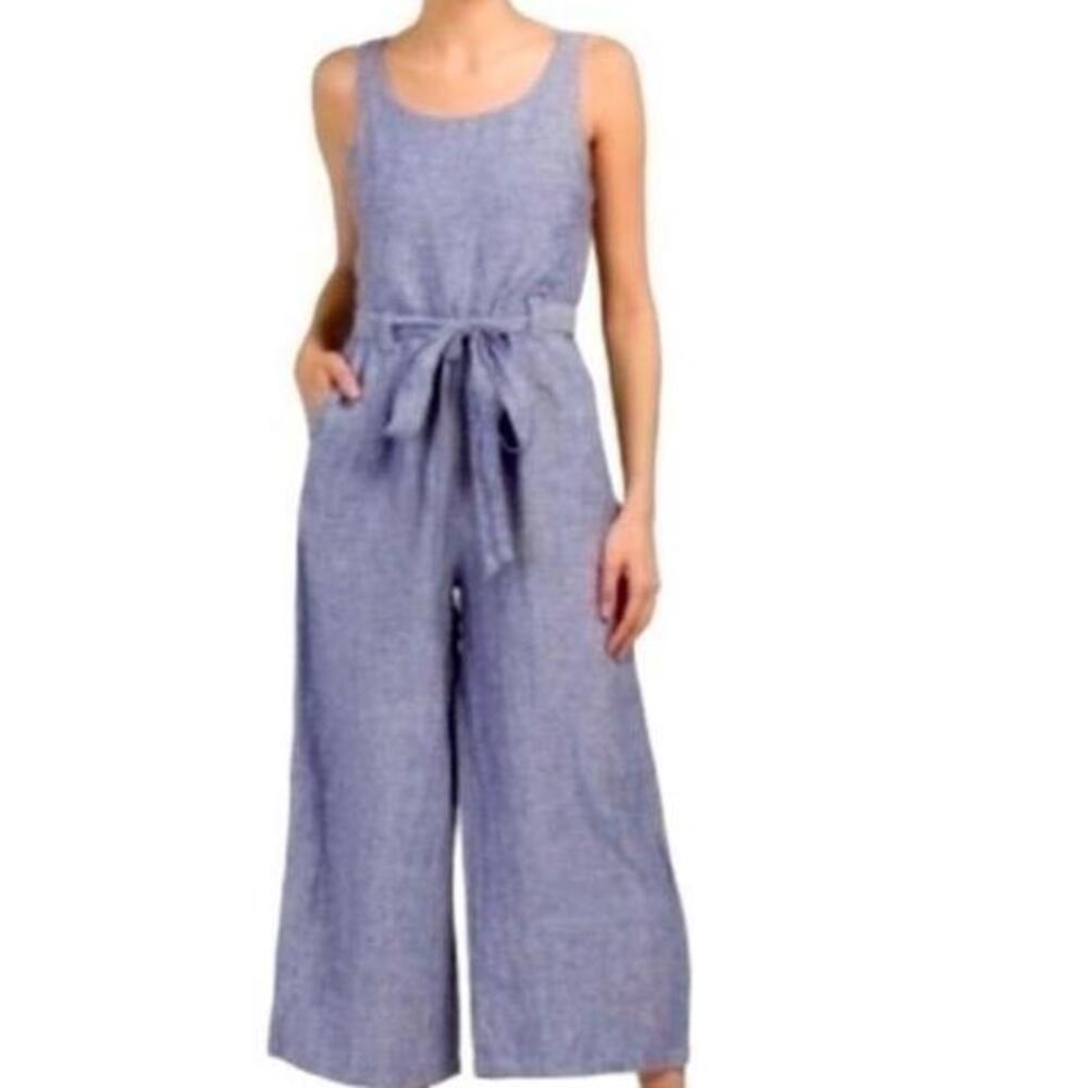 St Tropez Linen Jumpsuit in Blue